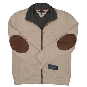 NEW Vintage Tommy Hilfiger Sweatshirt Sweat Jacket! Tan Faux Suede Elbow Patches